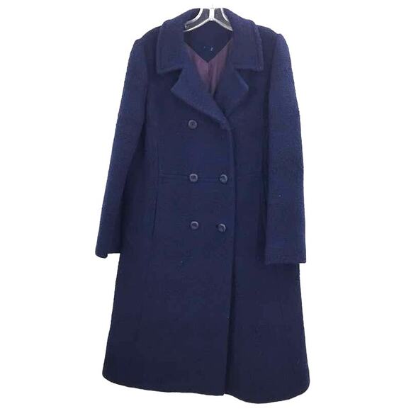 Vintage Jackets & Blazers - Vintage Dark Blue Full Length Coat Jacket Button Up Textured Medium/Large Trench